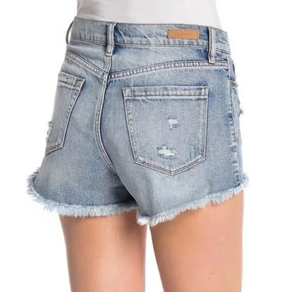 Nordstrom BLANKNYC high rise distressed denim shorts Hollyweird color - Picture 5 of 7